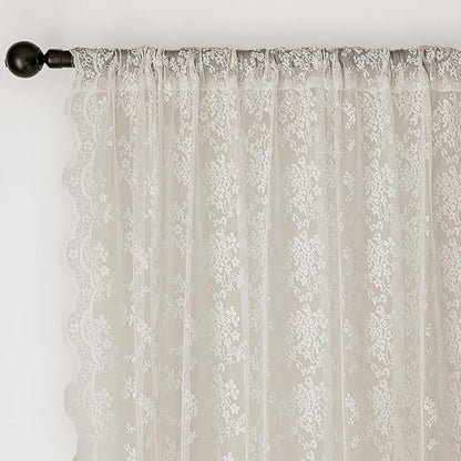 Anmao Vintage Lace Curtains 63 Inches Long 2 Panels Set, Romantic Elegant Light Filtering Semi Sheer Floral Thick Lacy Curtain Drapes for Living Room and Bedroom, Each Panel 55W x 63L, Beige Plum