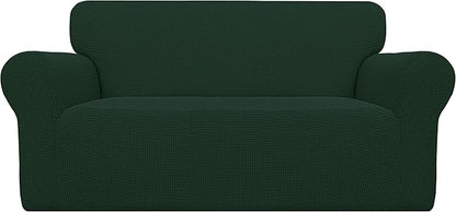Easy-Going Stretch Loveseat Slipcover 1-Piece Sofa Cover Furniture Protector Couch Soft with Elastic Bottom for Kids Polyester Spandex Jacquard Fabric Small Checks (Loveseat, Dark Green)