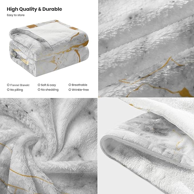 Gold Marble Throw Blanket for Couch, Super Soft Fuzzy Throws Warm Comfortable Plush Fleece Blanket, Fashion Decorative Flannel Fleece Blanket for All Season(40 x 50 in, Gold Marble)