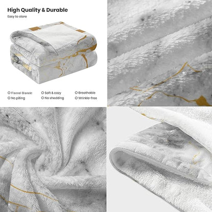 Gold Marble Throw Blanket for Couch, Super Soft Fuzzy Throws Warm Comfortable Plush Fleece Blanket, Fashion Decorative Flannel Fleece Blanket for All Season(50 x 60 in, Gold Marble)