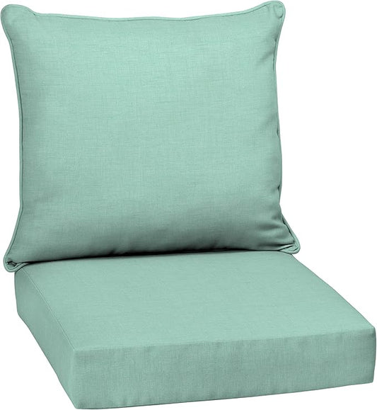 Arden Outdoor Deep Seat Cushion Set, 24 in x 24 in, Weather-Proof, Rain-Proof, Fade Resistant Patio Cushion for Chair, Sofa, and Couch Aqua Leala