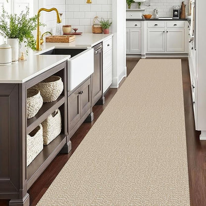 EARTHALL Extra Long Runner Rug 3x14 Ft Washable Runners for Hallways Cotton Non Slip Entryway Runner Braided Kitchen Runner Indoor Outdoor Carpet Runners for Stair, Hall, Foyers, Send/Beige