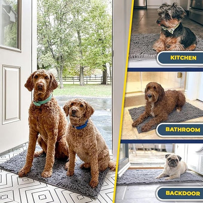 Muddy Mat® AS-SEEN-ON-TV Highly Absorbent Microfiber Door Mat and Pet Rug, Non Slip Thick Washable Area and Bath Mat Soft Chenille for Kitchen Bathroom Bedroom Indoor and Outdoor - Grey XXXL 72"X48"