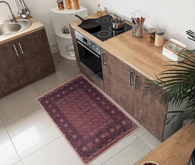 Keen Home Design 2x3 Rug - Machine Washable Entry Rug with Non-Slip Backing, Ideal for Enteryway, Kitchen, Bathroom, Laundry Room - Vintage, Easy Clean, Durable, Low Pile Rug - (2' x 3')