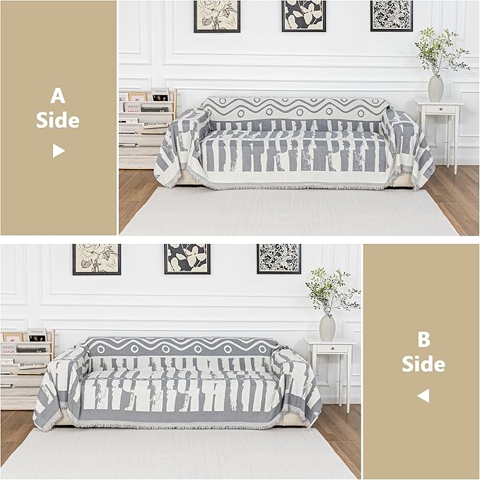 MEETSKY Couch Cover Sofa Slipcover Couch Protector Covers for Sectional Sofa Universal Fit for Couch 2 Seat, Thick Washable Soft Touch for Pets, 71" x 118", Grey