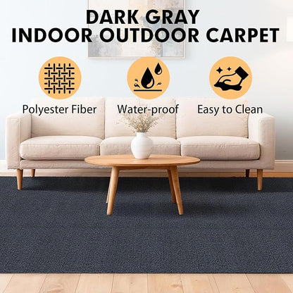Marine Carpet,6 FT x 10 FT Dark Gray Indoor Outdoor Carpet 0.2" Thick Boat Carpet with Water-Proof TPE Backing, Non-Slide Outdoor Marine Carpet Roll for Home, Patio, Porch, Deck