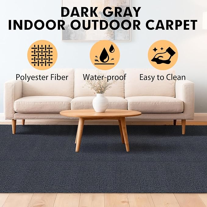 Marine Carpet,6 FT x 14 FT Dark Gray Indoor Outdoor Carpet 0.2" Thick Boat Carpet with Water-Proof TPE Backing, Non-Slide Outdoor Marine Carpet Roll for Home, Patio, Porch, Deck
