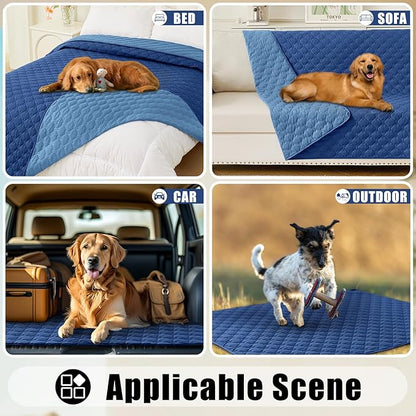 Smiry Waterproof Dog Bed Cover Blanket, Soft Reversible Pet Blanket, Washable Leakproof Cats Dogs Couch Cover for Sofa, Couch, Furniture, Plaid (30x70 Inch, Navy/Blue)