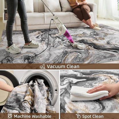 4x6 Washable Area Rugs for Living Room, Blue Modern Abstract Rug Entryway Kitchen Non Slip Throw Rug, Stain Resistant Carpet for Dining Room Playroom Bedroom, Pet & Kids Friendly