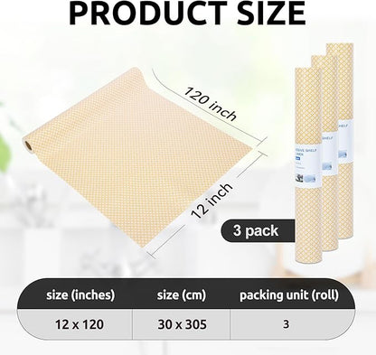 RAY STAR 12X120 Inch Shelf Liner for Kitchen Cabinets, Non-Adhesive Cabinet Liner Washable, PVC Drawer Liner for Dresser Non-Slip Bathroom (Yellow Circle)(3 Roll)