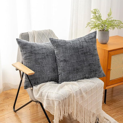 Decorative Throw Pillow Covers 18x18 Inch Set of 4, Soft Solid Farmhouse Chenille Couch Pillows, Spring Pillow Covers for Couch Sofa Bed Living Room Home Decor Pillowcase, Dark Gray