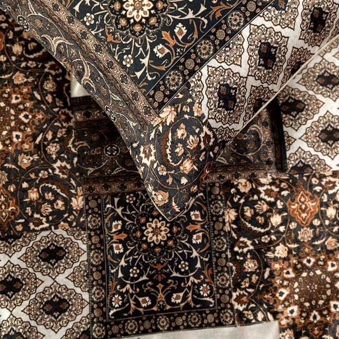 The HomeCentric King/Queen/Twin Brown Decorative Twin 53"x18" Bed Runner with 2 Pillow Cover Quilted Bed Scarf on Satin Fabric - Parisa