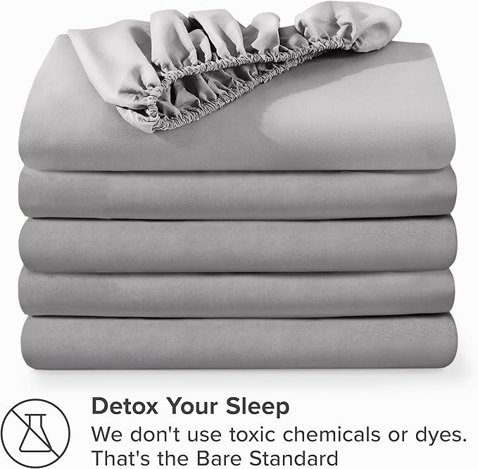 Bare Home 5-Pack Fitted Bottom Ultra-Soft Sheets King - Premium 1800 Ultra-Soft Microfiber - Deep Pocket (King, Light Grey)