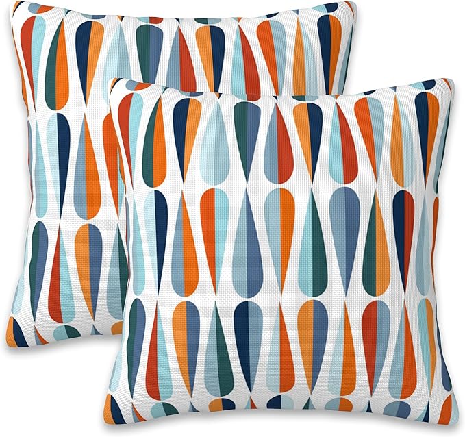 Mid-Century Drop Shapes Throw Pillow Cover Case Modern Retro Style Throw Pillows Set of 2 Super Soft Pillow Covers 18x18 Inches Farmhouse Home Decor for Living Room Bedroom Sofa Couch Cushion Cover