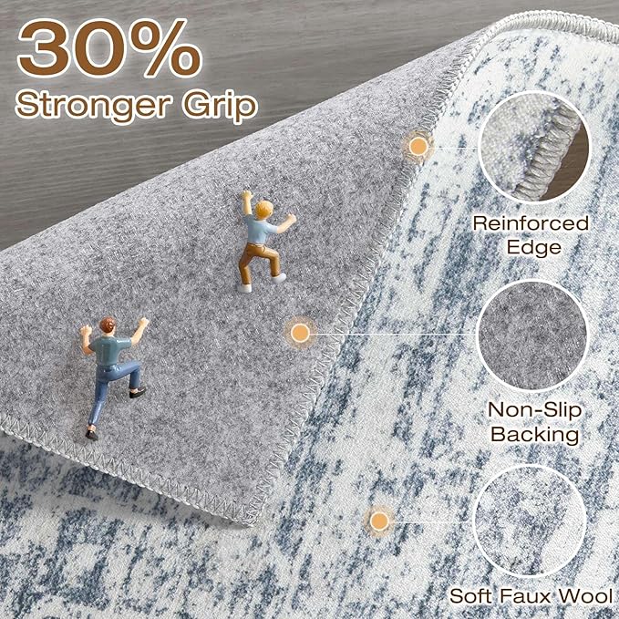 6x9 Area Rugs Living Room: Washable Large Neutral Blue Rug Abstract Soft Modern Stain Resistant Indoor Floor Non-Slip Carpet for Bedroom Nursery Kids Office Playroom Dining Room Under Table Home