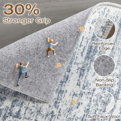 9x12 Area Rug Living Room: Washable Large Neutral Blue Rugs Abstract Soft Modern Stain Resistant Indoor Floor Non-Slip Carpet for Bedroom Nursery Kids Office Playroom Dining Room Under Table Home