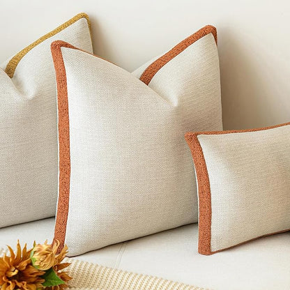 a moment Loop Yarn Linen-Like Pillow Cover Natural Soft Decorative Throw Pillow Case Farmhouse 18x18 Inch, Bohemian Textured Cushion Cover for Sofa Bed, Wrinkle-Resistant Home Decor Orange
