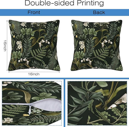 Spring Floral Throw Pillow Covers Set of 2 Green Herbs Botanical Pillow Covers 16x16 Inch Modern Farmhouse Home Decorative Pillow Cases Cushion Cover for Sofa Living Room Office