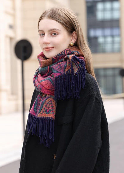Wander Agio Warm Fashion Scarf Long Shawl Large Blanket Winter Wraps Scarves for Women Cashmere Jacquard Vintage Paisley