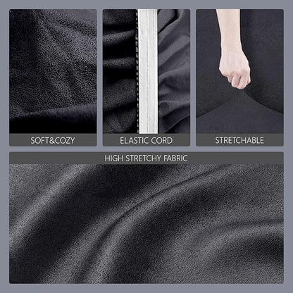 molasofa Leather Like Stretch Futon Slipcover Armless Futon Bed Sofa Cover Furniture Protector with Elastic Bottom, Soft and Washable Futon Cover for Sofa Bed Stay in Place（Larger，Dark Grey）