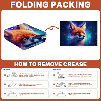Galaxy Fox Rug 3D Cute Foxes Area Rugs for Bedroom Living Room Playroom Boys Kids Cartoon Colorful Carpet Glitter Stars Throw Rugs Floor Mat 47 in X 31 in