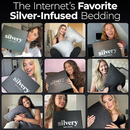 Silvery Silver Infused Bed Sheets Set - Award-Winning Self-Cooling Fabric with Self-Cleaning Silvery Technology™ That Stays Fresh 3X Longer for Hygienic Sleep (Gray, Twin XL)