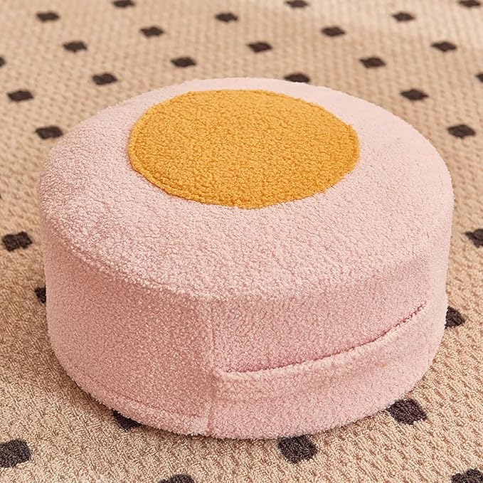 Round Pouf Ottoman Foot Rest, Stuffed Floor Pouf Foot Stool with Foam Chunk, Fluffy Storage Ottomans for Living Room Home Decor, Pink