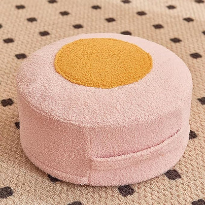 Round Pouf Ottoman Foot Rest, Stuffed Floor Pouf Foot Stool with Foam Chunk, Fluffy Storage Ottomans for Living Room Home Decor, Pink