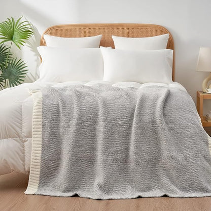 Snuggle Sac Buttery Grey Throw Blanket for Couch, Reversible Super Soft Warm Blankets Cozy Knit Fuzzy Plush Lightweight Throws for Sofa, Bed, Heather Grey, 50"x 60"
