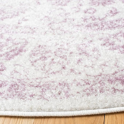 SAFAVIEH Adirondack Collection Area Rug - 8' Round, Ivory & Lavender, Distressed Vintage Floral Design, Non-Shedding & Easy to Clean, Ideal for Living Room, Bedroom, Dining Space (ADR109U)