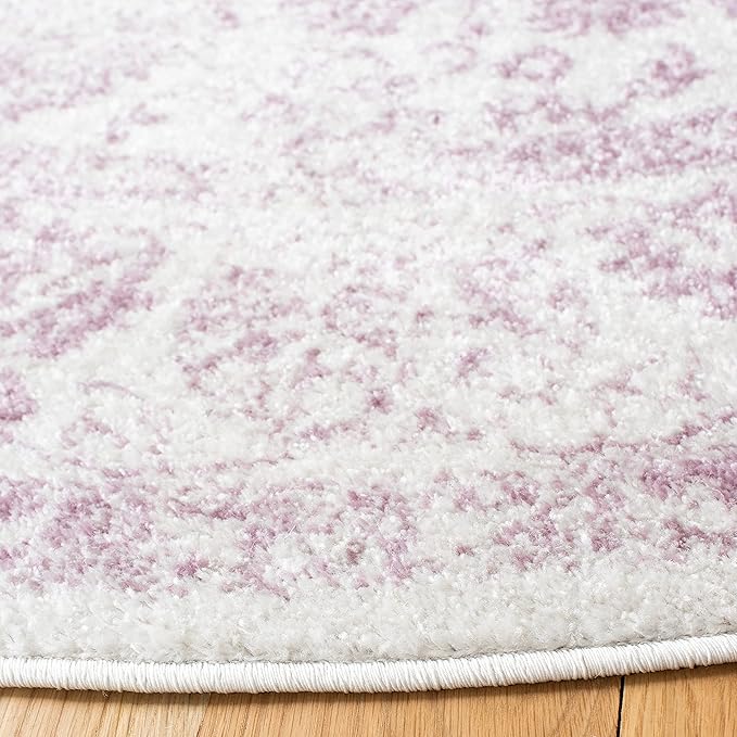 SAFAVIEH Adirondack Collection Area Rug - 3' Round, Ivory & Lavender, Distressed Vintage Floral Design, Non-Shedding & Easy to Clean, Ideal for Living Room, Bedroom, Dining Space (ADR109U)