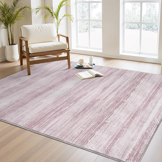PADOOR Modern Abstract Area Rug - 3x5 Washable Rugs Non-Slip Small Carpet, Ultra Soft Low Pile Floor Rugs for Entrance Front Door Bedroom Bedside Laundry Room Pink