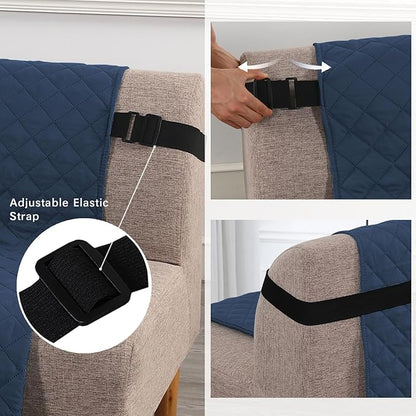 H.VERSAILTEX Reversible Futon Cover Water Repellent Armless Sofa Slipcover Washable Furniture Protector with Adjustable Elastic Strap Anti-Slip Futon Bed Cover for Dogs 70" Width Seat(Navy/Beige)