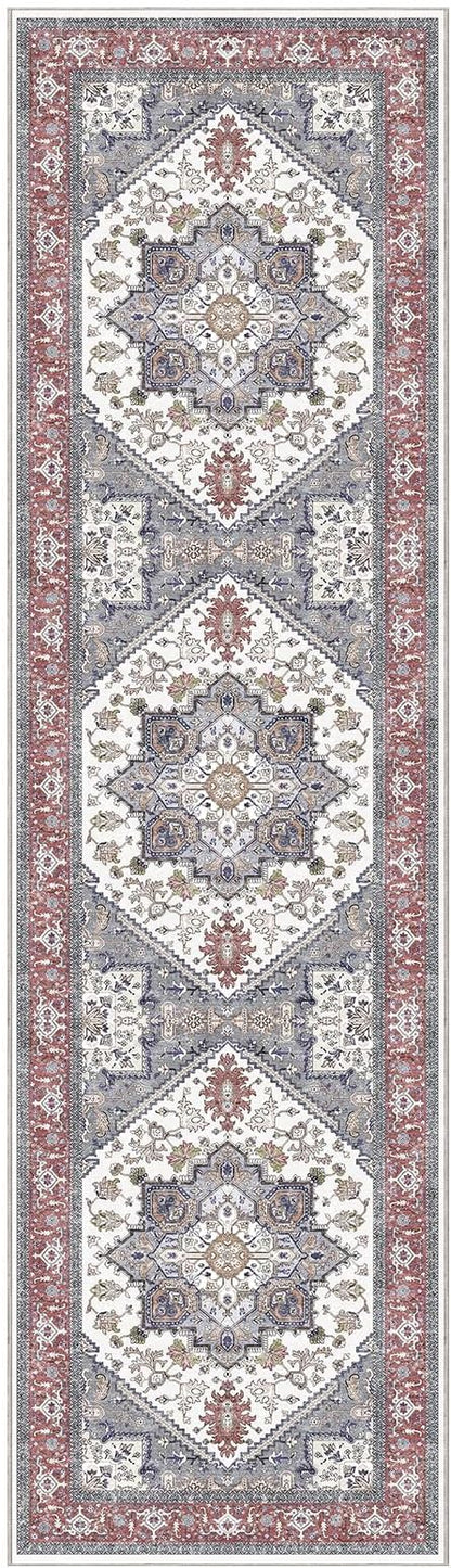 OPPODREAM Thin Entryway Rug 2x8, 2x8 Rug Runner, Washable Hallways Carpet 2 x 8 with Non Slip Backing, Low-Pile Bedside Carpet 2 x 8, Long, Faux Cashmere, Red & Grey