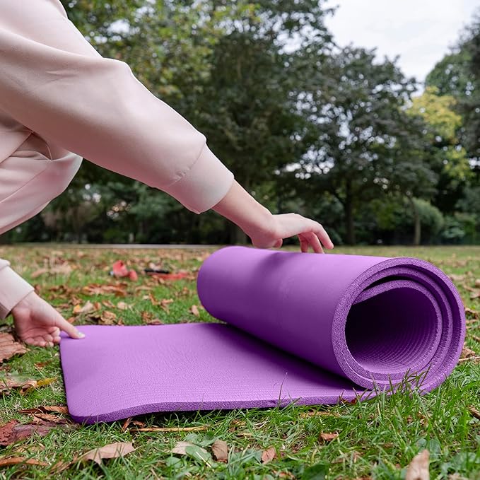 BalanceFrom GoCloud 71x24 Inches Extra Thick Yoga Mat 1-Inch High-Density Foam – Roll-Up Exercise Pad with Double-Sided Non-Slip Surface and Carrying Strap for Pilates and Home Workouts
