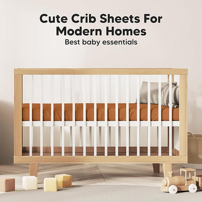 KeaBabies 2-Pack Baby Crib Sheets for Boys, Girls - 52x28 Viscose Derived from Bamboo Toddler Bed Sheets Neutral, Fitted Crib Mattress Cover for Standard Baby Bedding, Soft & Cozy (Rust)