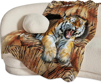 Tiger Throw Blanket, 80"x60", Microfiber Flannel Blend, Animal Print, Multicolor, Unisex, Adults & Kids, All Seasons