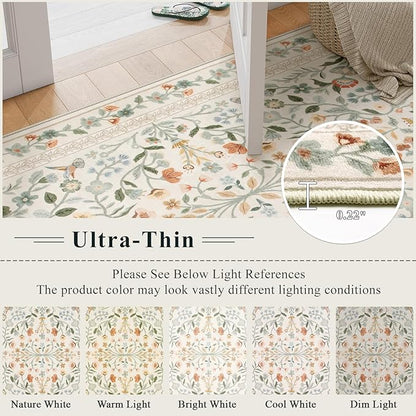 Lahome Floral Washable Area Rugs 8x10, Non-Slip Living Room Carpet Soft Tumble Washable Rugs for Bedroom Nursery, Vintage Botanical Print Carpet for Classroom Kids Room Dining Room, Beige