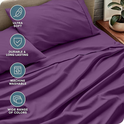 Bare Home Twin Sheet Set - 1800 Ultra-Soft Microfiber - Double Brushed - Deep Pockets - Easy Fit - Extra Soft - 3 Piece Set - Bedding Sheets & Pillowcases (Twin, Plum)