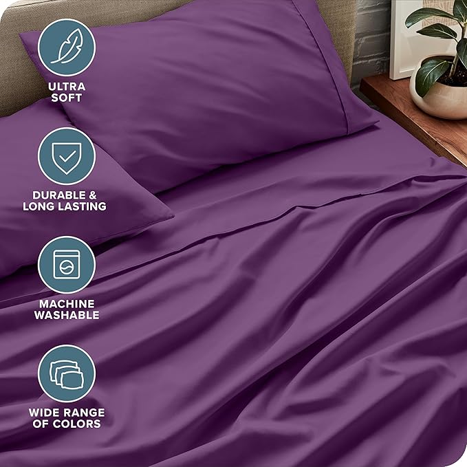 Bare Home King Sheet Set - Luxury 1800 Ultra-Soft Microfiber King Bed Sheets - Double Brushed - Deep Pockets - Easy Fit - 4 Piece Set - Bedding Sheets & Pillowcases (King, Plum)