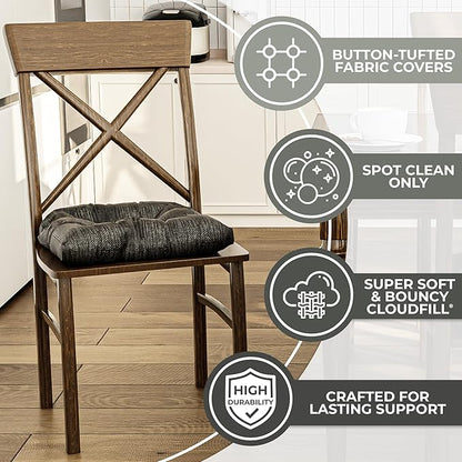 Klear Vu Gripper Overstuffed Universal Non-Slip Dining Chair Cushions for Kitchen Decor or Office Use, U-Shaped Skid-Proof Seat Pad, 17x17 Inches, 2 Count (Pack of 1), Chenille Black