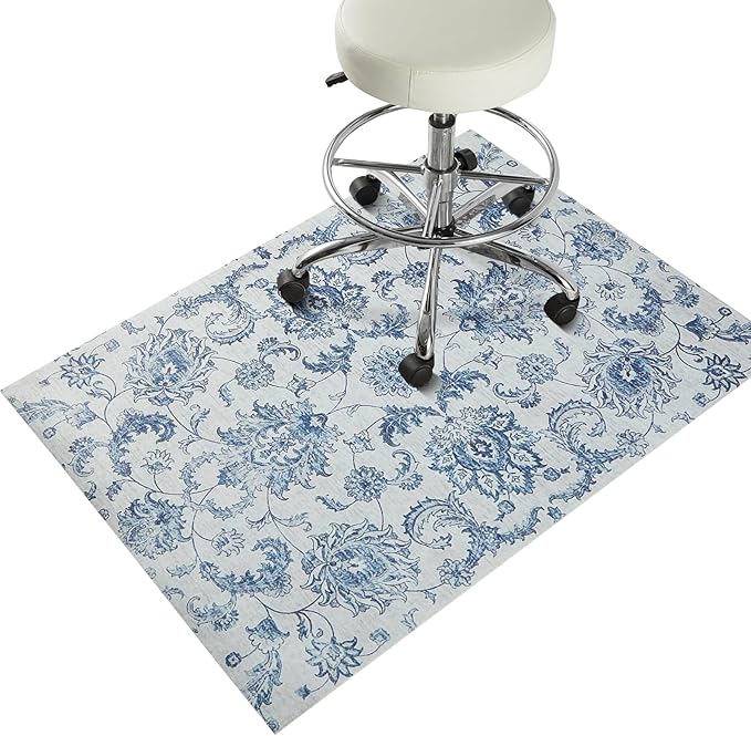Chair Mat for Hardwood Floor, 36" x 48"Desk Mat for Hard Wood & Tile, Anti-Slip Hard Floor Protector Rolling Chair Mat, Protector for Home Office, Blue Flower