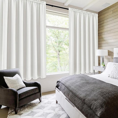 DWCN Blackout Curtains for Living Room Thermal Insulated, Energy Saving & Noise Reducing Bedroom Curtains, Ivory, W 70x L 63 Inch, Set of 2 Rod Pocket Curtain Panels