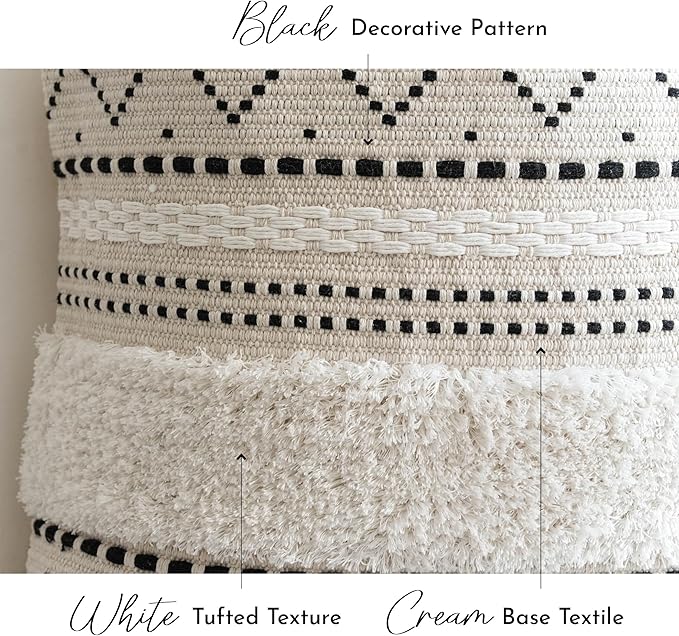 BlissBlush Decorative Lumbar Throw Pillow Cover 12x20 Combo Set of 2 Rectangular Boho Accent Pillowcase Black Neutral Farmhouse Cushion for Couch Sofa Bedroom Living Home Décor Cover ONLY