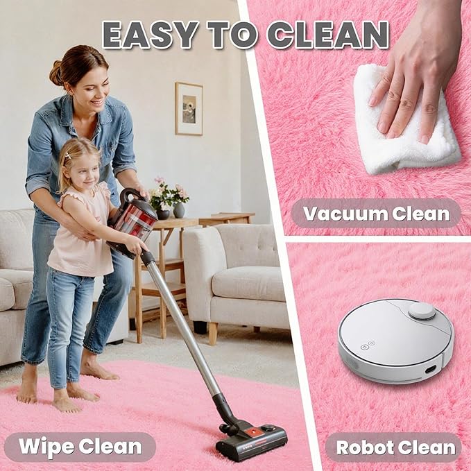 5x7 Area Rugs for Living Room Rug: Soft Fluffy Shag Light Pink Rugs for Bedroom, Non-Slip Large Fuzzy Plush Rug Indoor Floor Carpet for Nursery Kids Boys Girls Room, Dorms, Playroom, Modern Home Decor
