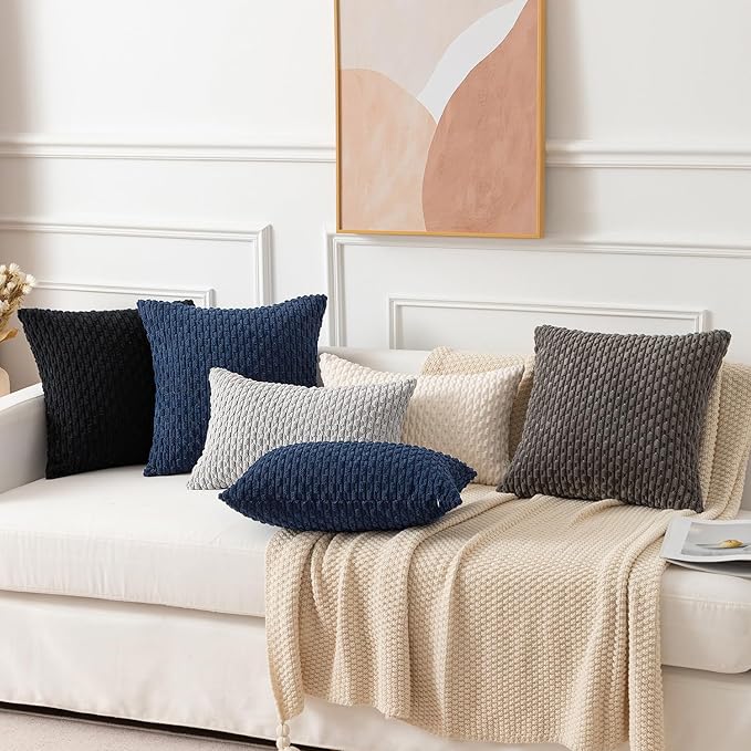 Kevin Textile 12x24 Inch Pillow Cover 1 Pack Boho Decorative Soft Striped Corduroy Lumbar Farmhouse Solid Color Accent Rectangle Cushion Case for Living Room Couch Sofa Bed, Light Grey