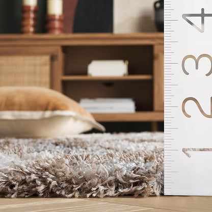 SAFAVIEH Horizon Shag Collection Area Rug - 5'3" x 7'7", Taupe & Blue, Modern Abstract Design, Non-Shedding & Easy Care, 2-inch Thick Ideal for High Traffic Areas in Living Room, Bedroom (HZN890E)