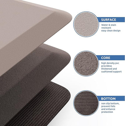 KitchenClouds Kitchen Mat Cushioned Anti Fatigue Rug 20"x39" Waterproof, Non Slip, Standing and Comfort Desk/Floor Mats for House Sink Office (Khaki)