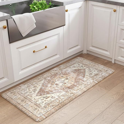 KIMODE Kitchen Mats Cushioned Anti Fatigue, 20"x39" Farmhouse Kitchen Rug, Non Slip Kitchen Mats for Floor, Padded Kitchen Floor Mats, Standing Desk Mat for Sink, Laundry, Desk Khaki