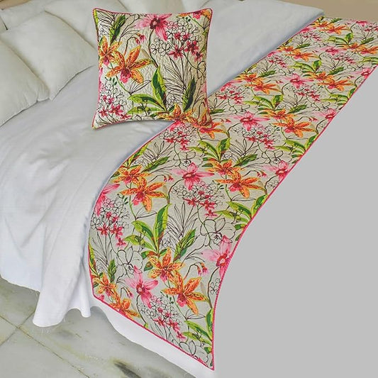 The HomeCentric King/Queen/Twin Pink Decorative Bed Runner King 90"x18" Bed Runner with One Pillow Cover, Quilted, Pom Pom Lace Bed Scarf on Cotton Fabric - Lily Haven